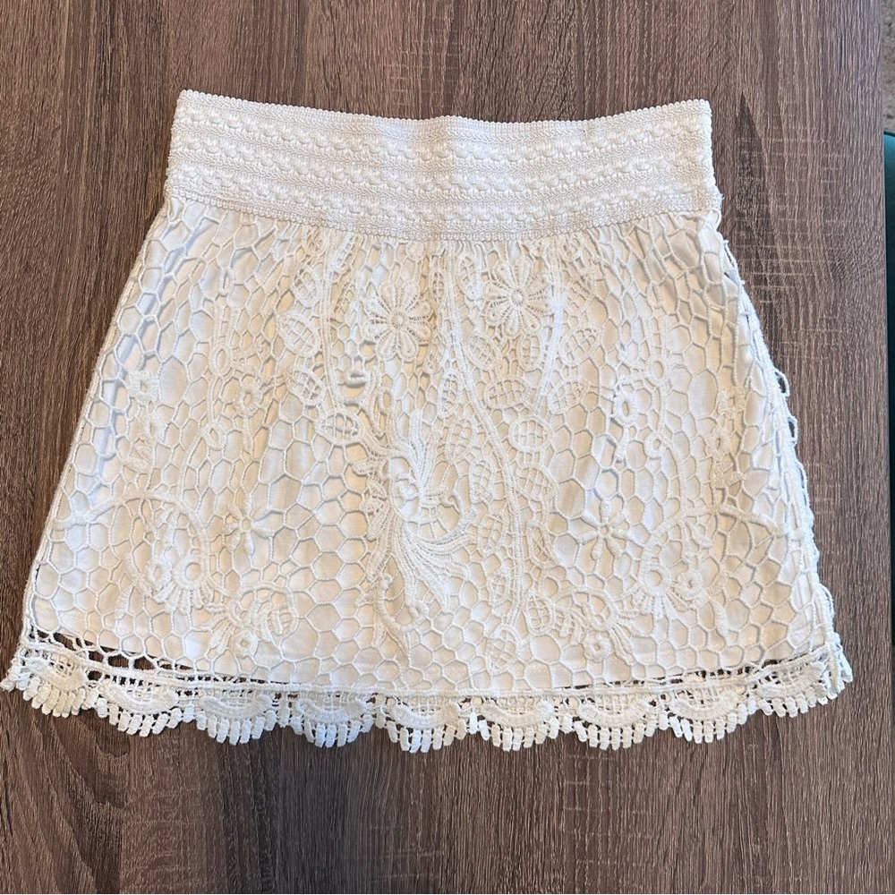 Topshop Cream Crochet Lace Mini Skirt